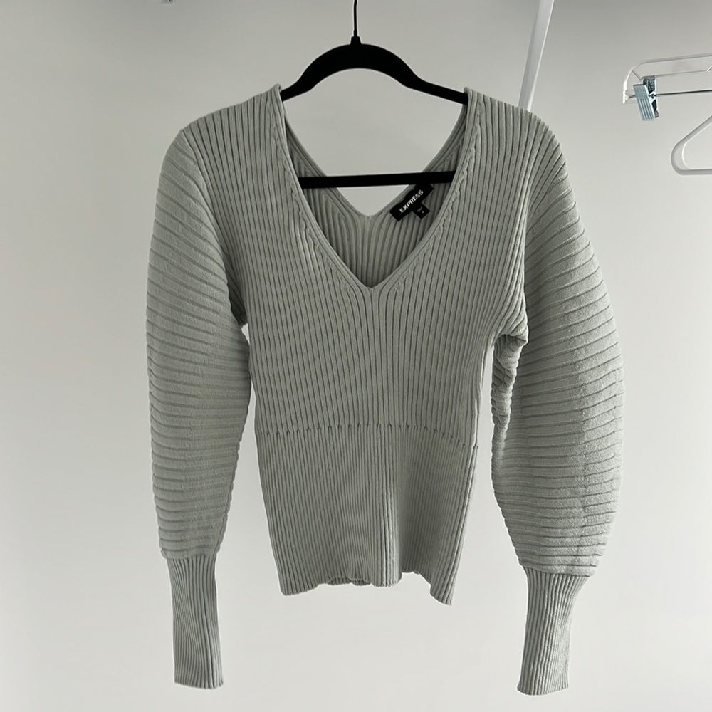 Express Balloon Sleeve V-Neck Sweater